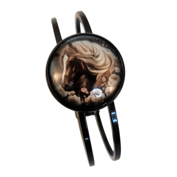 Set of 2 Horse Glass Cabochons 1 Inch Round, Floral Dome Craft Supply for Jewelr - Picture 3 of 5